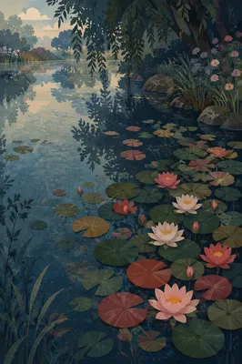 Dreamy Waterlily Pond with Monet Reflections