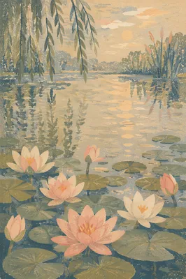 Dreamy Waterlily Pond at Dawn