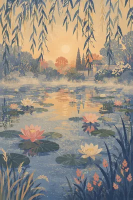 Dreamy Waterlily Pond at Dawn Reflection