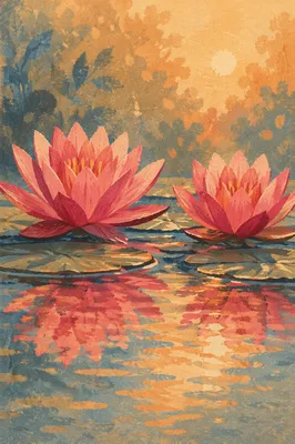 Dreamy Pink Waterlilies on Garden Pond