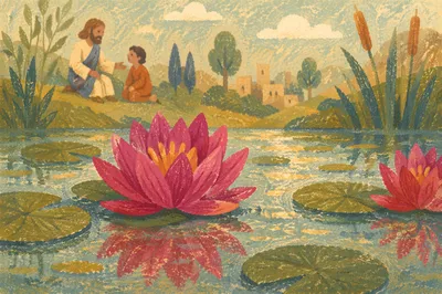 Dreamy Magenta Waterlily Pond Reflection