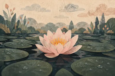 Dreamy Pink Water Lily Pond Reflection