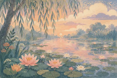 Dreamy Waterlily Pond at Sunrise