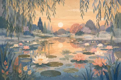 Dreamy Waterlily Pond at Golden Dawn