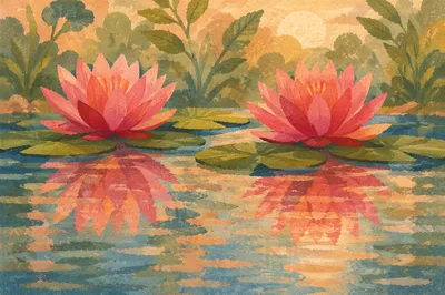 Dreamy Pink Waterlilies on Garden Pond