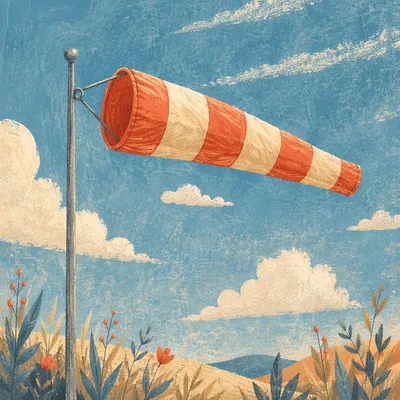 Red Windsock Under Turquoise Cloudy Sky