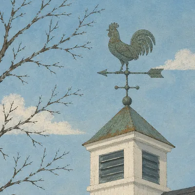 Antique Rooster Weather Vane Against Blue Sky