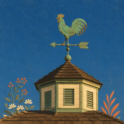 Rustic Rooster Weather Vane Under Blue Sky