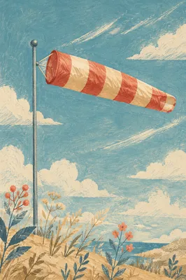 Red Striped Windsock Under Blue Sky