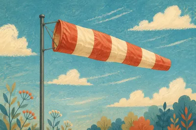 Red Striped Windsock Under Blue Sky