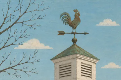 Antique Rooster Weather Vane Under Blue Sky