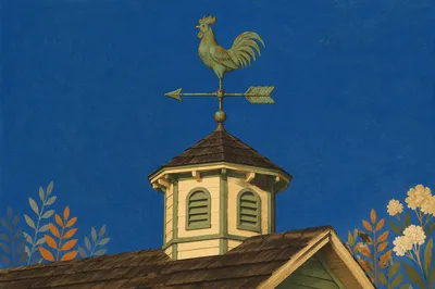 Rustic Rooster Weather Vane Under Blue Sky
