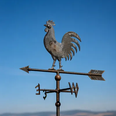 Rustic Rooster Weather Vane Under Blue Sky
