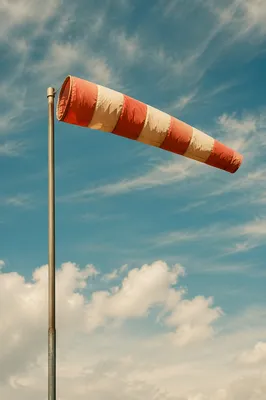 Red Striped Windsock Under Blue Sky