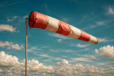 Red and Cream Windsock Under Blue Sky