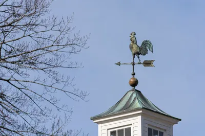 Antique Rooster Weather Vane Against Blue Sky