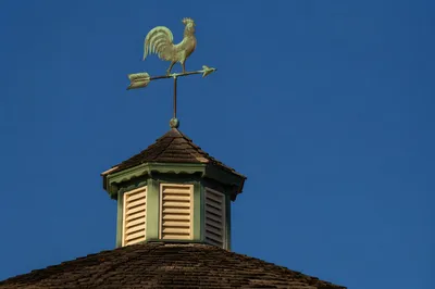 Rustic Rooster Weather Vane Under Blue Sky
