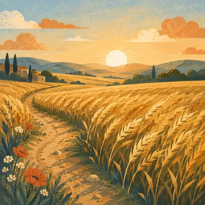 Golden Hour Wind Across Wheat Field