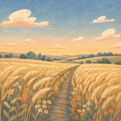 Golden Hour Wheat Field in Wind