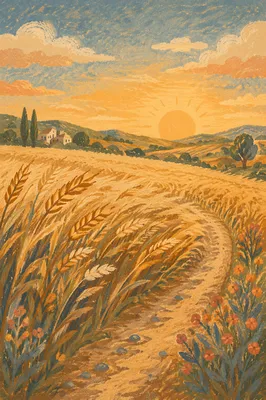 Golden Hour Wind Across Wheat Field