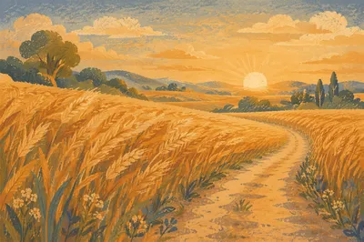 Golden Hour Wheat Field in Summer Wind