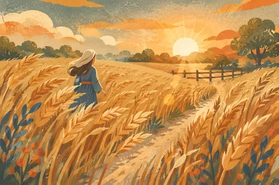 Golden Hour Wheat Field in Wind