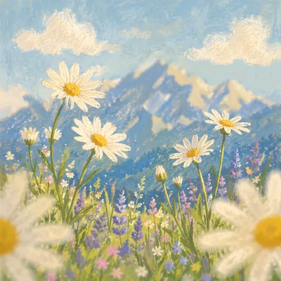 Spring Wildflower Meadow With Mountain Backdrop
