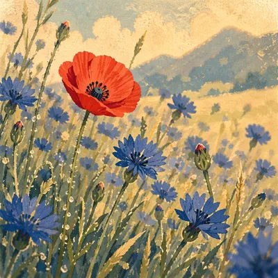 Spring Wildflower Meadow with Mountain Backdrop