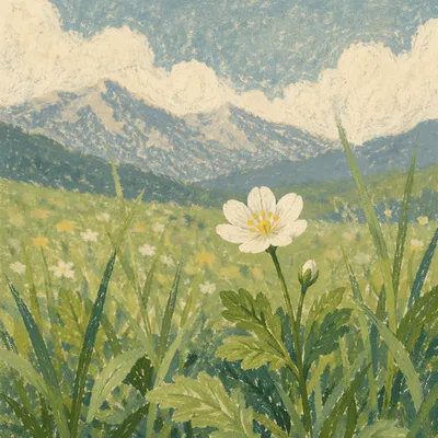 Spring Wildflower Meadow Before Soft Mountains