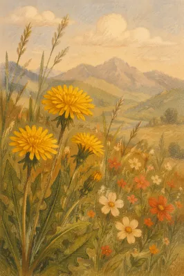 Spring Wildflower Meadow with Alpine Mountains