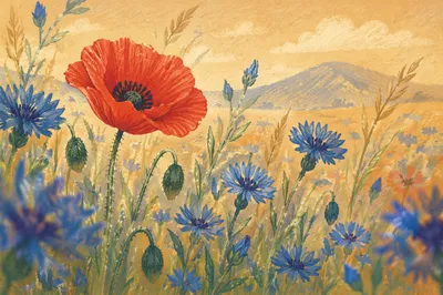 Spring Wildflower Meadow with Mountain Backdrop