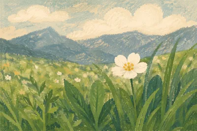 Spring Wildflower Meadow with Mountain Backdrop