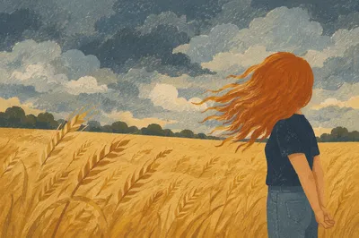 Windblown Golden Wheat Field Under Storm Sky