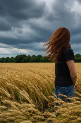 Contemplative Figure in Windblown Golden Wheat