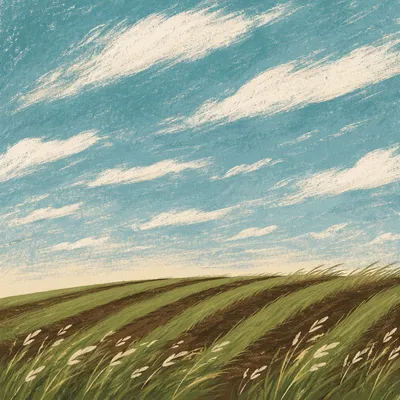 Windy Grass Field Beneath Racing Clouds
