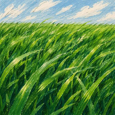Windy Green Grass Field Under Swift Clouds