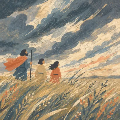 Windswept Grass Field Beneath Racing Clouds