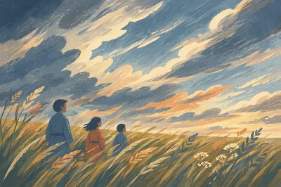 Windswept Meadow Under Fast Moving Clouds