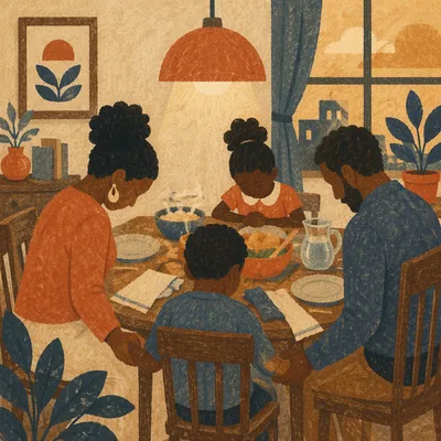 African American Family Prayer at Dinner