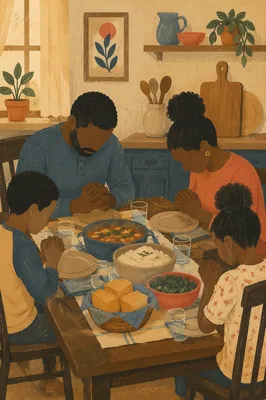 African American Family Prayer Before Dinner