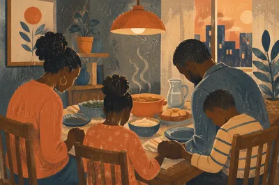 African American Family Prayer at Dinner