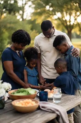 African American Family Praying Before Meal