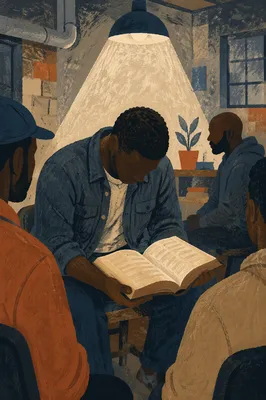 African American Men in Reverent Bible Study