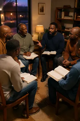 African American Men's Bible Study at Dusk