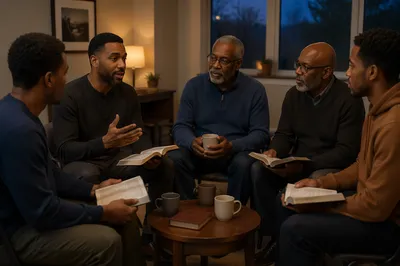 African American Men in Bible Study Circle
