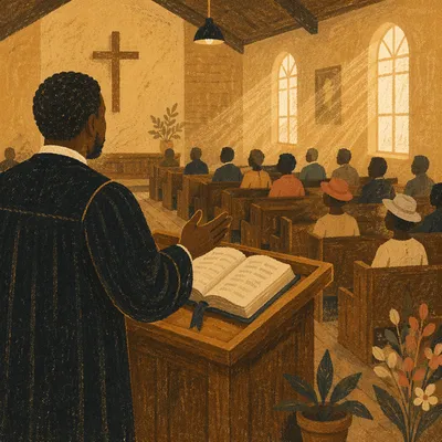 African American Pastor Preaching at Pulpit