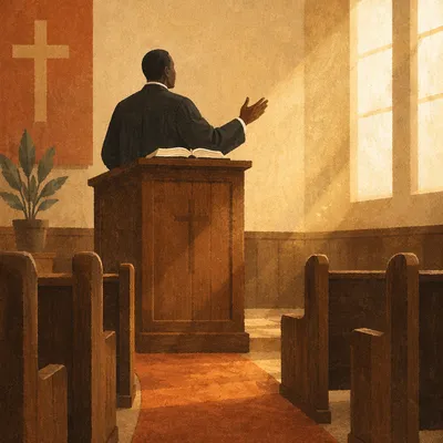 African American Pastor Preaching at Pulpit