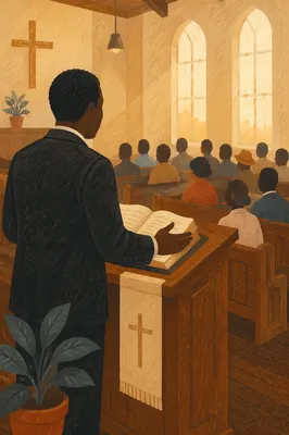 African American Pastor Preaching at Pulpit