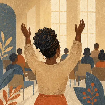 Woman with Raised Hands in Warm Light