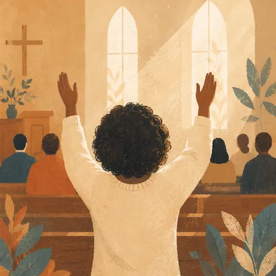 Woman with Raised Hands in Sanctuary